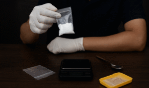 Handling of Items on Wooden Table