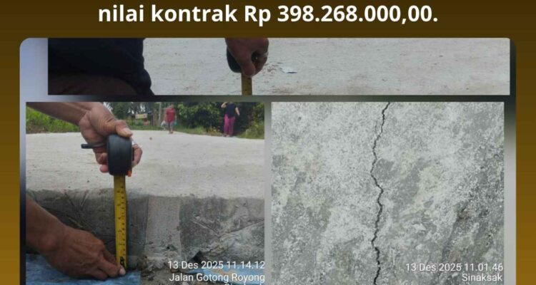 tgbnnnnnnnnn Proyek pengerjaan jalan beton (Rekonstruksi Jalan Jurs. Simp. Sigagak - Bandar Selamat, Kec. Dolok Batu Nanggar) yang dikerjakan oleh CV. CHARMEL PRATAMA menuai sorotan tajam karena diduga dikerjakan secara asal jadi. Proyek Dinas PUPR Pemkab Simalungun ini bersumber dari APBD Tahun 2025 dengan nilai kontrak Rp 398.268.000,00.