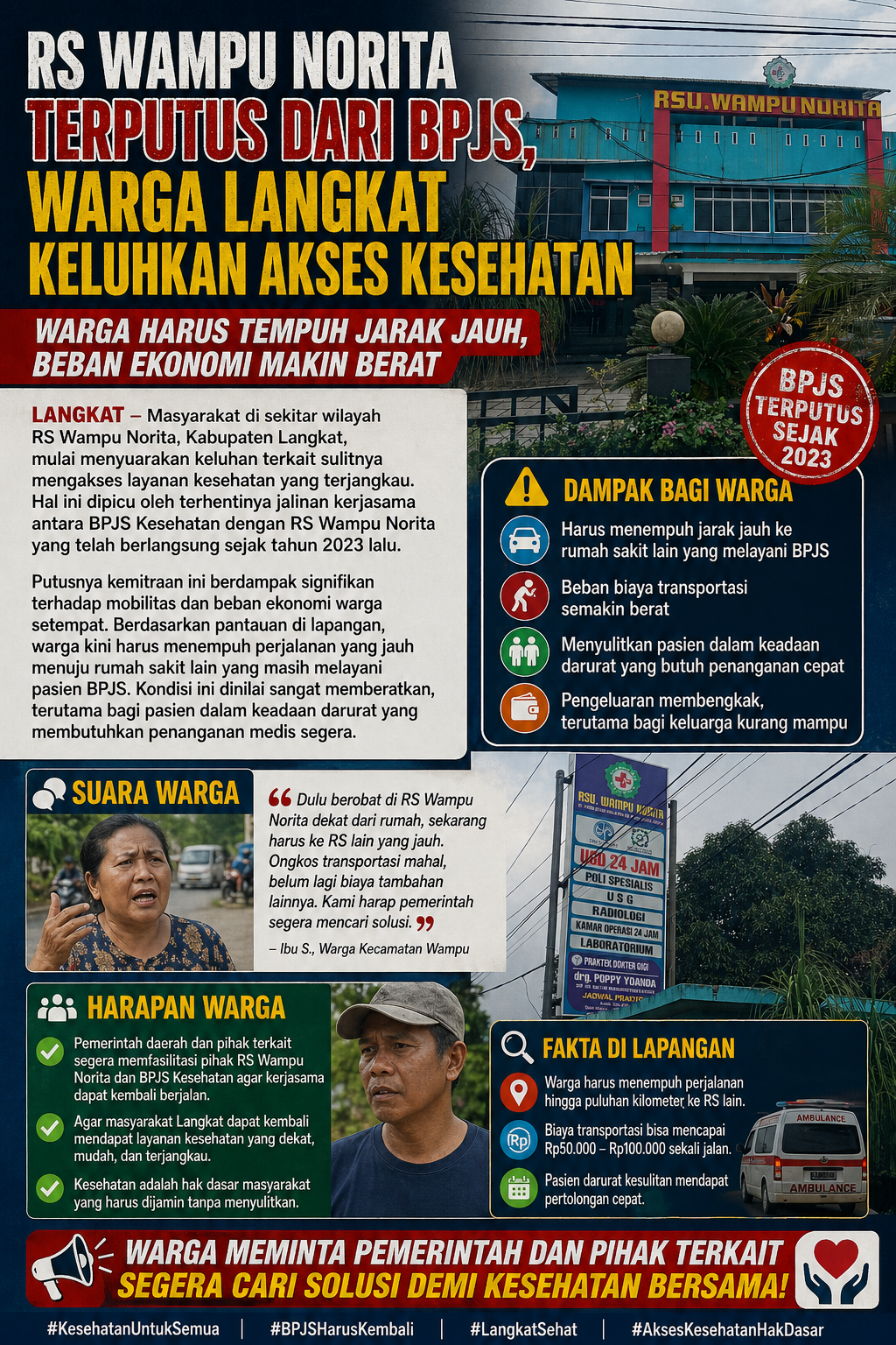 rs jauh Keluhkan Jarak dan Antrean Panjang, Warga Desak Pemerintah Pulihkan Kerjasama BPJS RS Wampu Norita