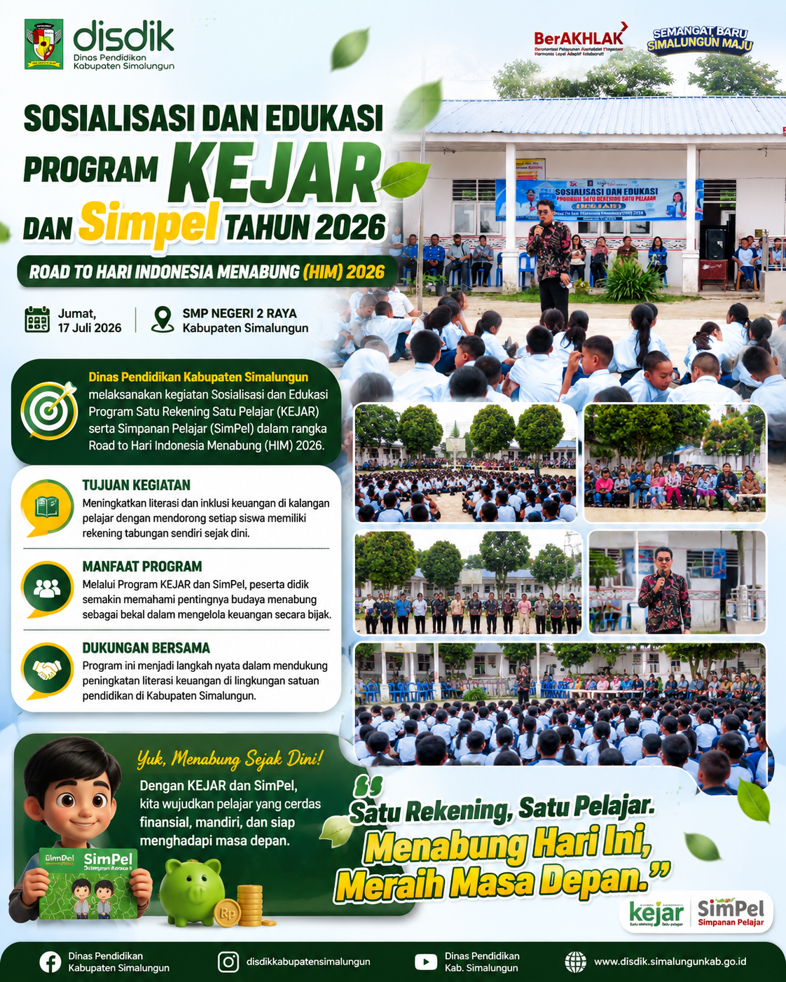 Tingkatkan Literasi Keuangan, Dinas Pendidikan Simalungun Gelar Sosialisasi KEJAR dan SimPel di SMPN 2 Raya