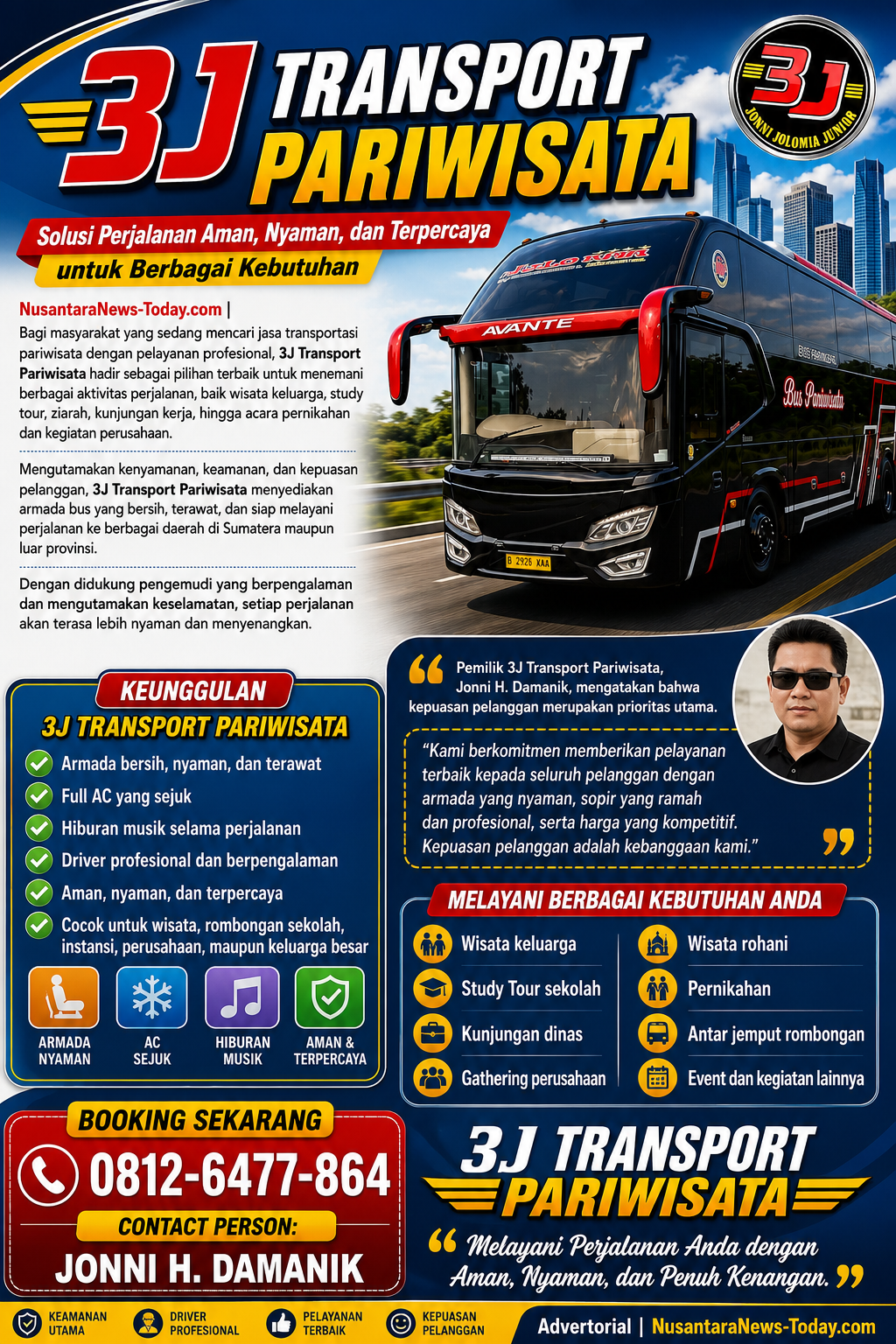 3J Transport Pariwisata: Solusi Perjalanan Aman, Nyaman, dan Terpercaya di Sumatera Utara