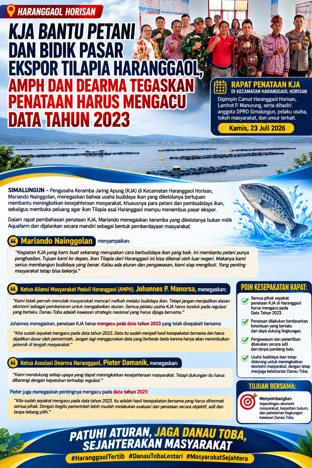 Image Jul 25, 2026, 06_50_55 PM Mariando Nainggolan: KJA Bantu Petani dan Bidik Pasar Ekspor Tilapia Haranggaol, AMPH dan Dearma Tegaskan Penataan Harus Mengacu Data 2023