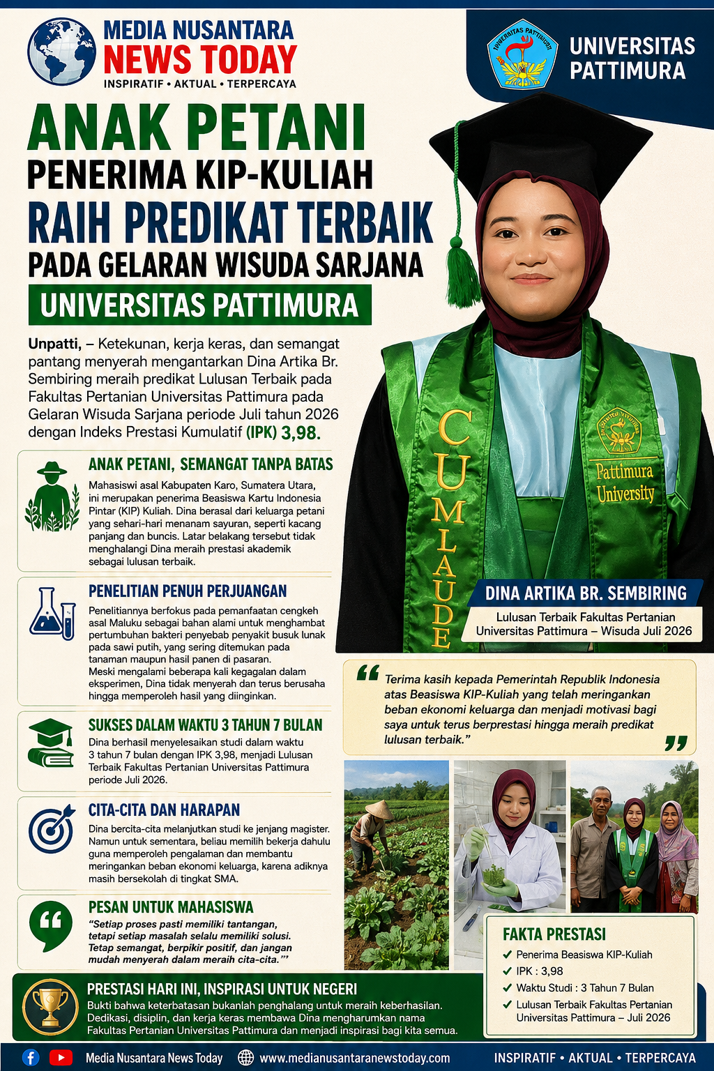Anak Petani Penerima KIP-Kuliah Raih Predikat Terbaik Pada Gelaran Wisuda Sarjana Universitas Pattimura