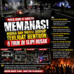 PASCA DEMO 27 AGUSTUS MEMANAS: WARGA DAN MASSA DIDUGA TERLIBAT BENTROK, 5 TRUK DI SLIPI RUSAK
