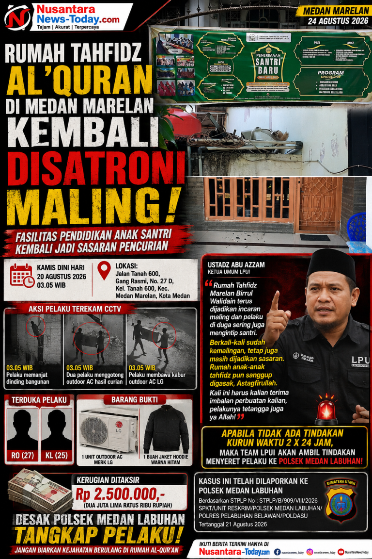 Rumah Tahfidz di Medan Marelan Kembali Disatroni Maling, LPUI Desak Polisi Tangkap Terduga Pelaku