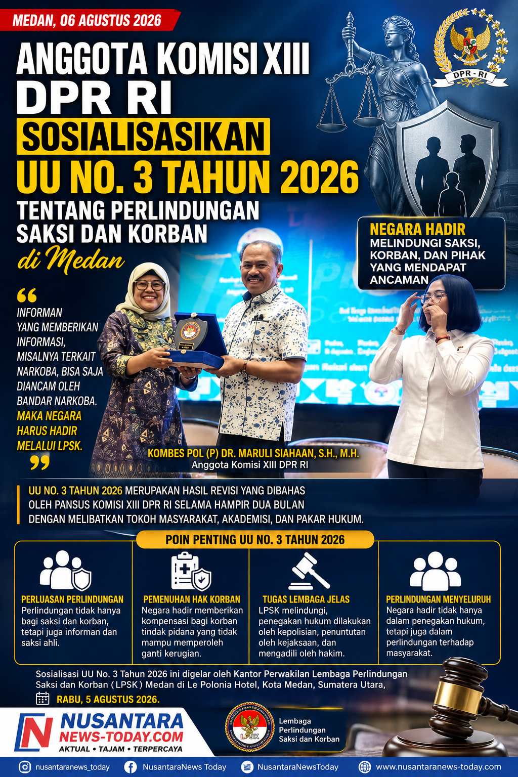 UU No. 3 Tahun 2026: Anggota DPR Sosialisasikan Perluasan Perlindungan Saksi dan Korban di Medan