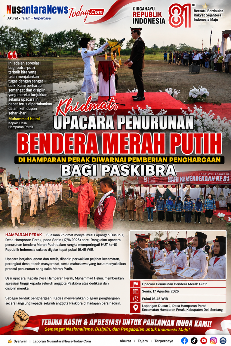 Khidmat, Upacara Penurunan Bendera Merah Putih di Hamparan Perak Diwarnai Apresiasi bagi Paskibra