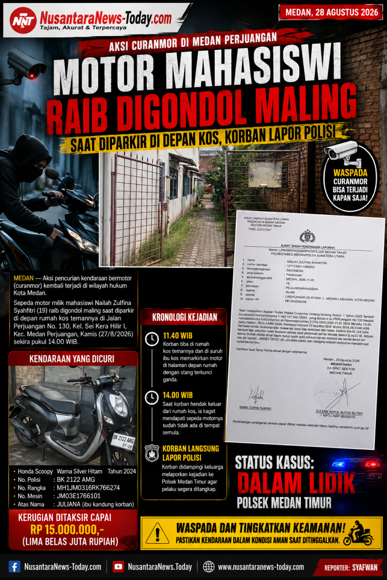 Sepeda Motor Mahasiswi di Medan Perjuangan Raib Digasak Maling, Polisi Lakukan Penyelidikan