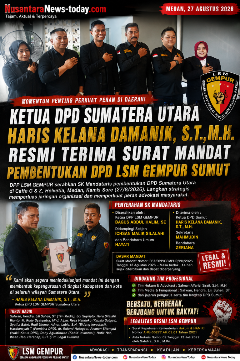Haris Kelana Damanik Resmi Terima Mandat Pembentukan DPD LSM GEMPUR Sumatera Utara
