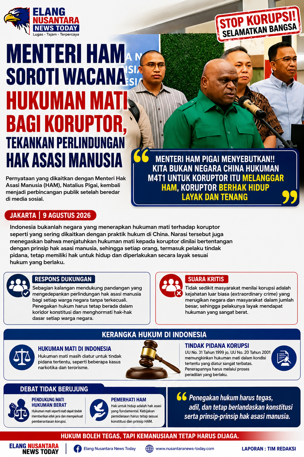 Menteri HAM Soroti Wacana Hukuman Mati bagi Koruptor, Tekankan Perlindungan Hak Asasi Manusia