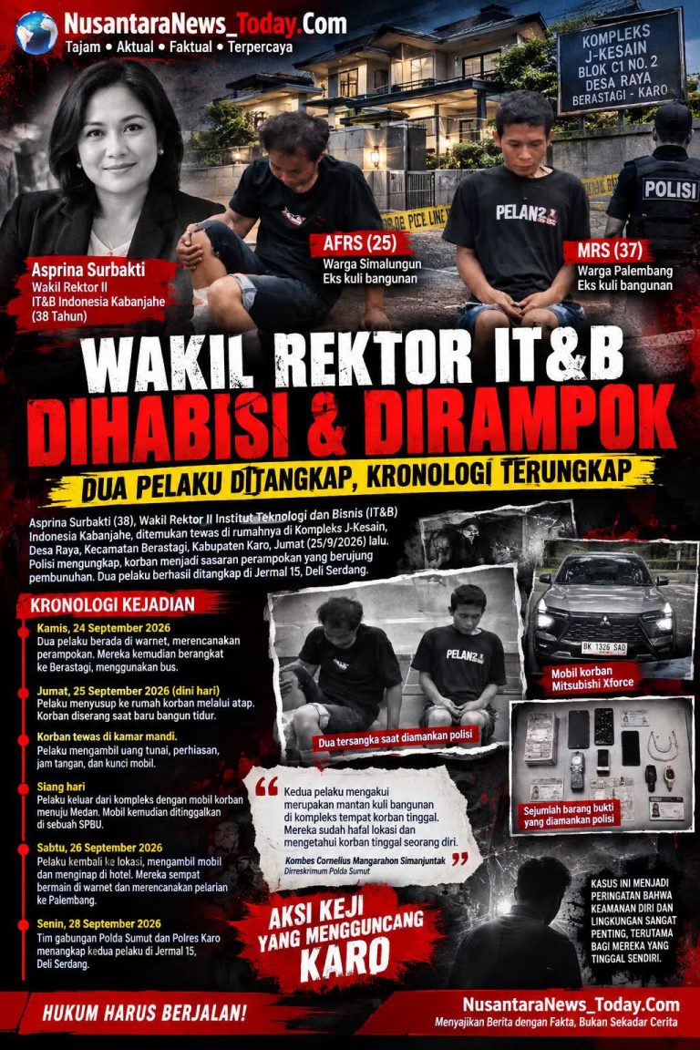Polisi Tangkap Dua Tersangka Kasus Pembunuhan Wakil Rektor IT&B di Karo