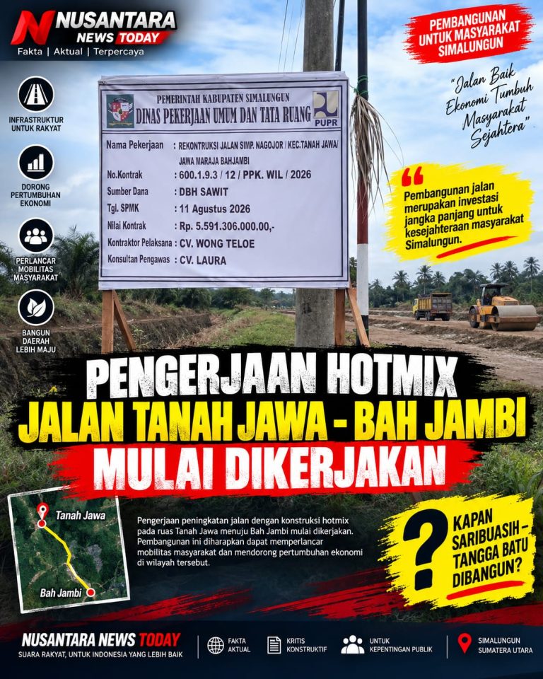 Hotmix Jalan Tanah Jawa–Bah Jambi Mulai Dikerjakan, Warga Pertanyakan Kapan Saribuasih–Tangga Batu Dibangun?