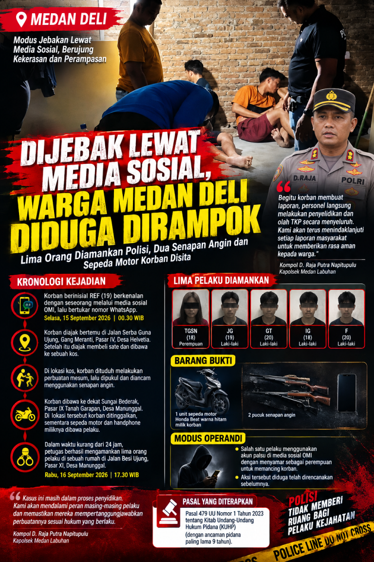 Dijebak Lewat Media Sosial, Warga Medan Deli Diduga Dirampok: Lima Orang Diamankan Polisi