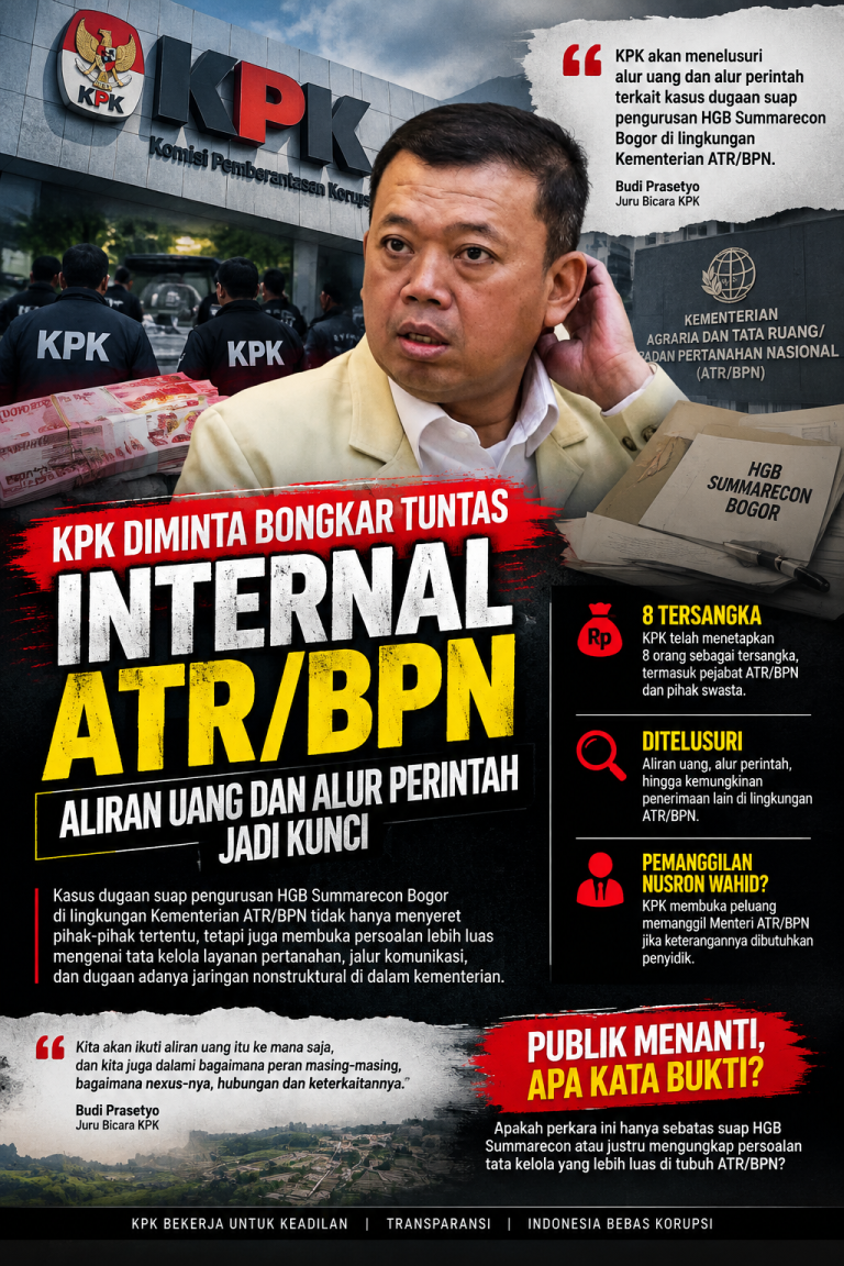 KPK Diminta Bongkar Tuntas Internal ATR/BPN: Aliran Uang dan Alur Perintah Jadi Kunci