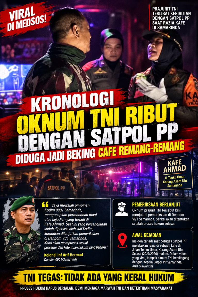Razia Kafe Berujung Keributan, Oknum Prajurit TNI Diperiksa Denpom Samarinda