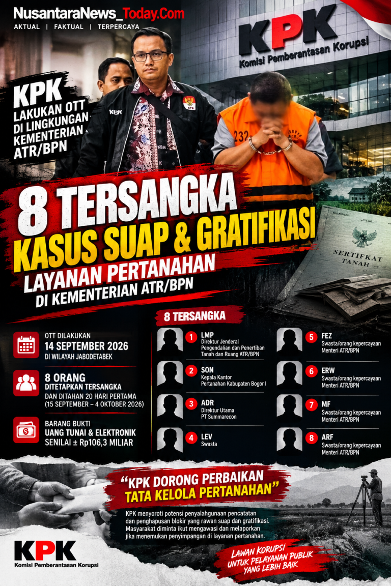 OTT ATR/BPN: KPK Bongkar Dugaan Suap Layanan Pertanahan, Delapan Orang Jadi Tersangka