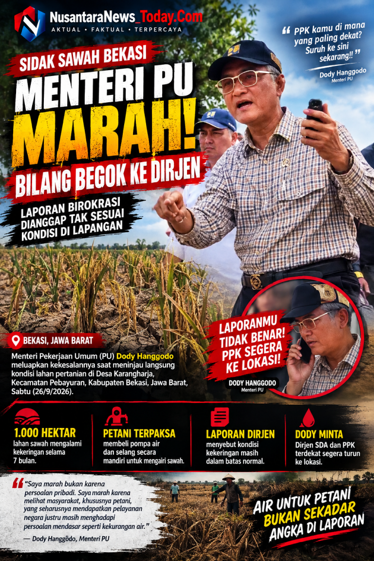 Sidak Sawah Bekasi, Dody Hanggodo Geram: Laporan Birokrasi Dipertanyakan Setelah Temukan 1.000 Hektare Kekeringan