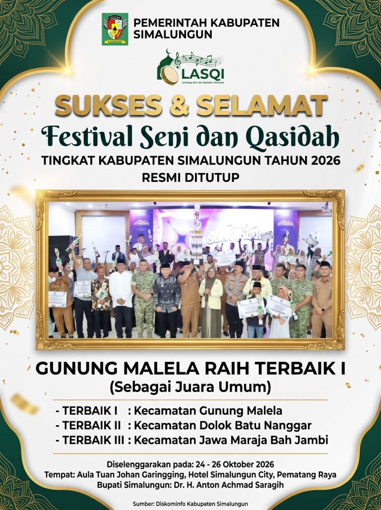Festival Seni dan Qasidah Simalungun 2026 Resmi Ditutup, Gunung Malela Raih Terbaik I