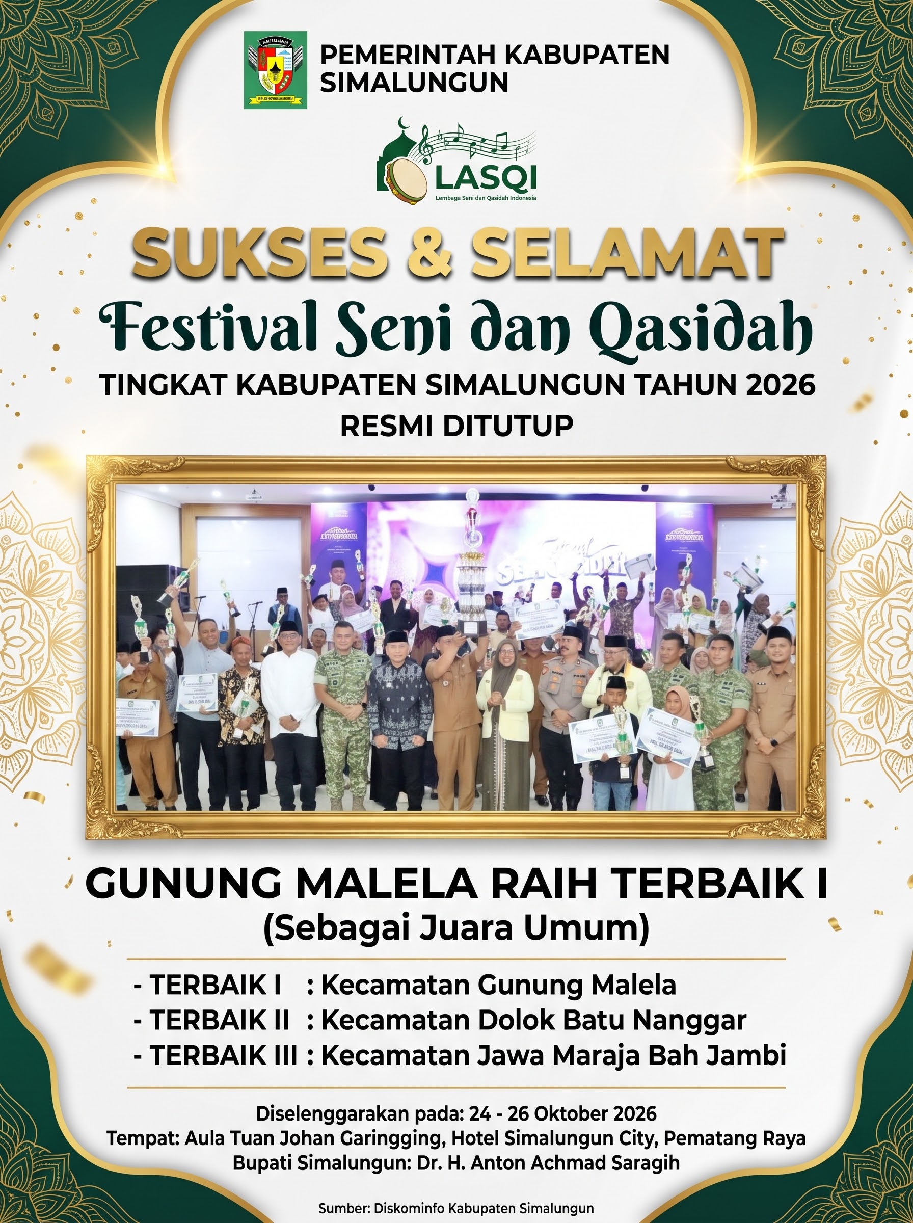 1793064687376 Festival Seni dan Qasidah Simalungun 2026 Resmi Ditutup, Gunung Malela Raih Terbaik I