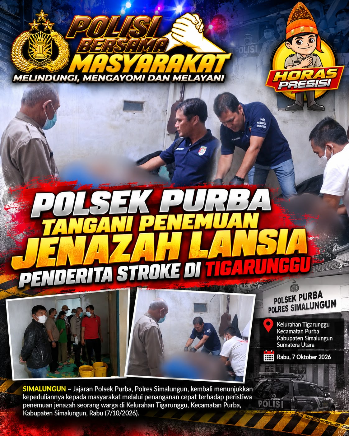 Polisi Bersama Masyarakat, Polsek Purba Tangani Penemuan Jenazah Lansia Penderita Stroke di Tigarunggu
