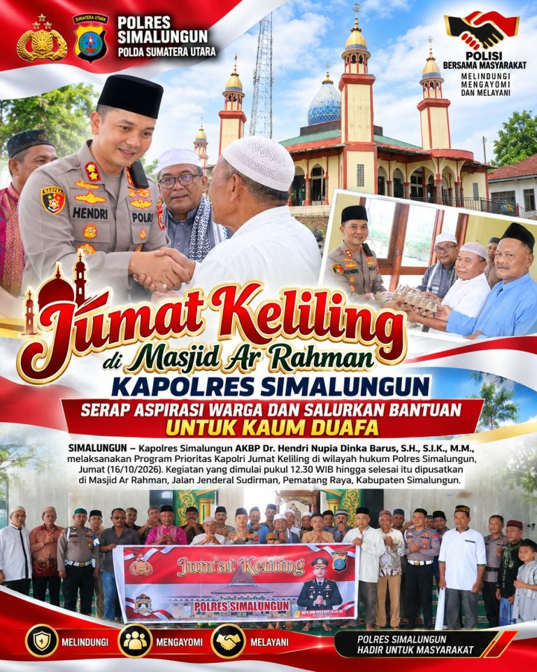 Jumat Keliling di Masjid Ar Rahman, Kapolres Simalungun Serap Aspirasi Warga dan Salurkan Bantuan untuk Kaum Duafa