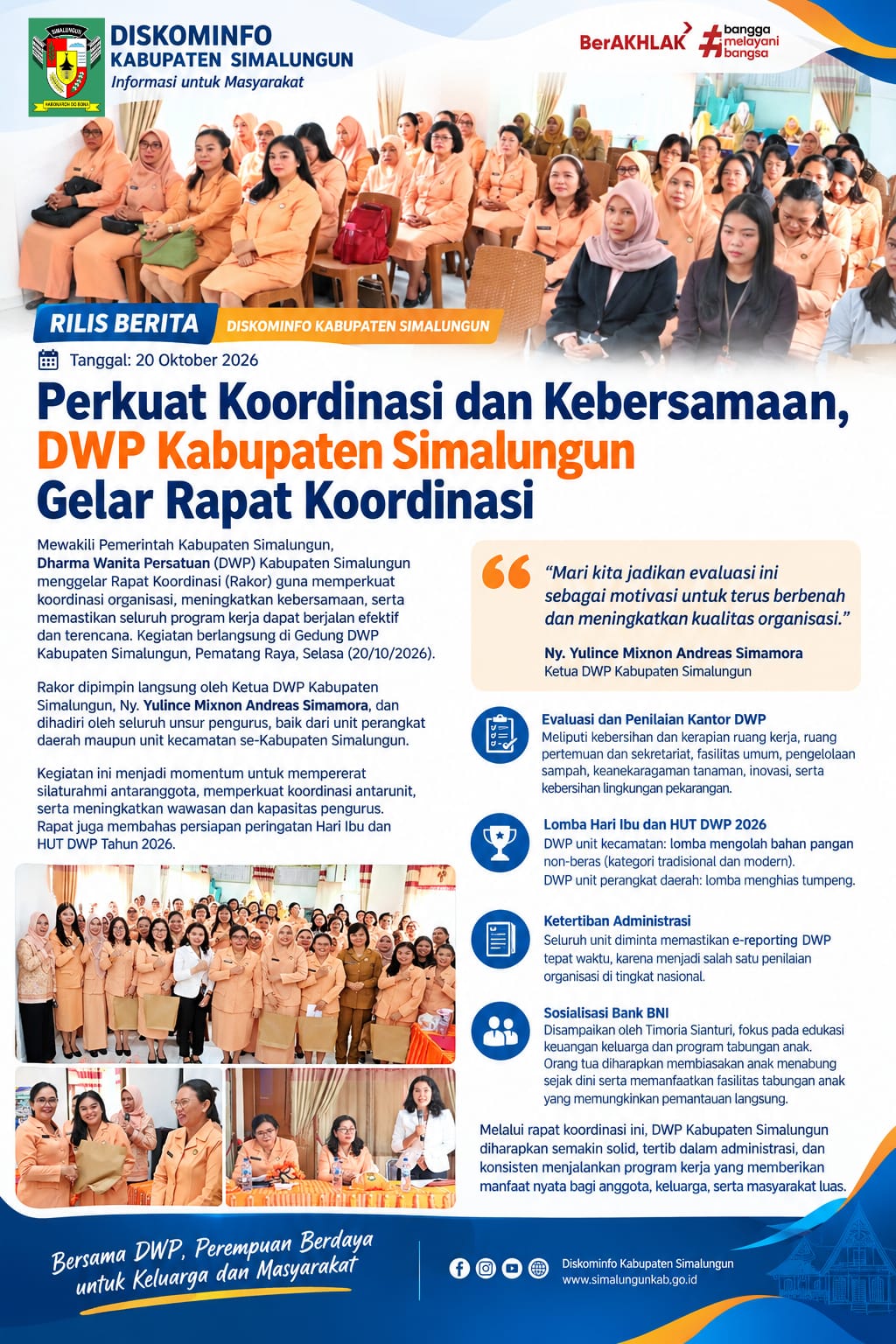 Perkuat Koordinasi dan Kebersamaan, DWP Kabupaten Simalungun Gelar Rapat Koordinasi