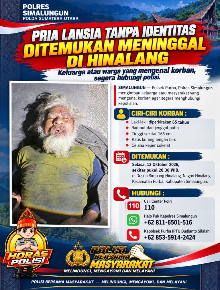 Pria Lansia Tanpa Identitas Ditemukan Meninggal di Hinalang, Polsek Purba Imbau Keluarga atau Warga yang Mengenal Segera Hubungi Polisi