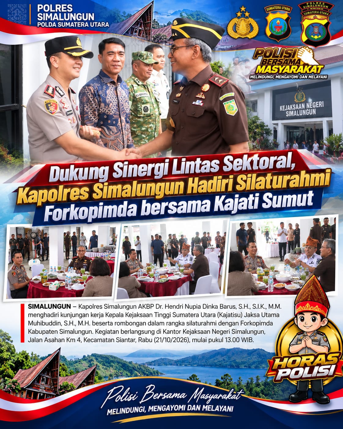 Dukung Sinergi Lintas Sektoral, Kapolres Simalungun Hadiri Silaturahmi Forkopimda bersama Kajati Sumut