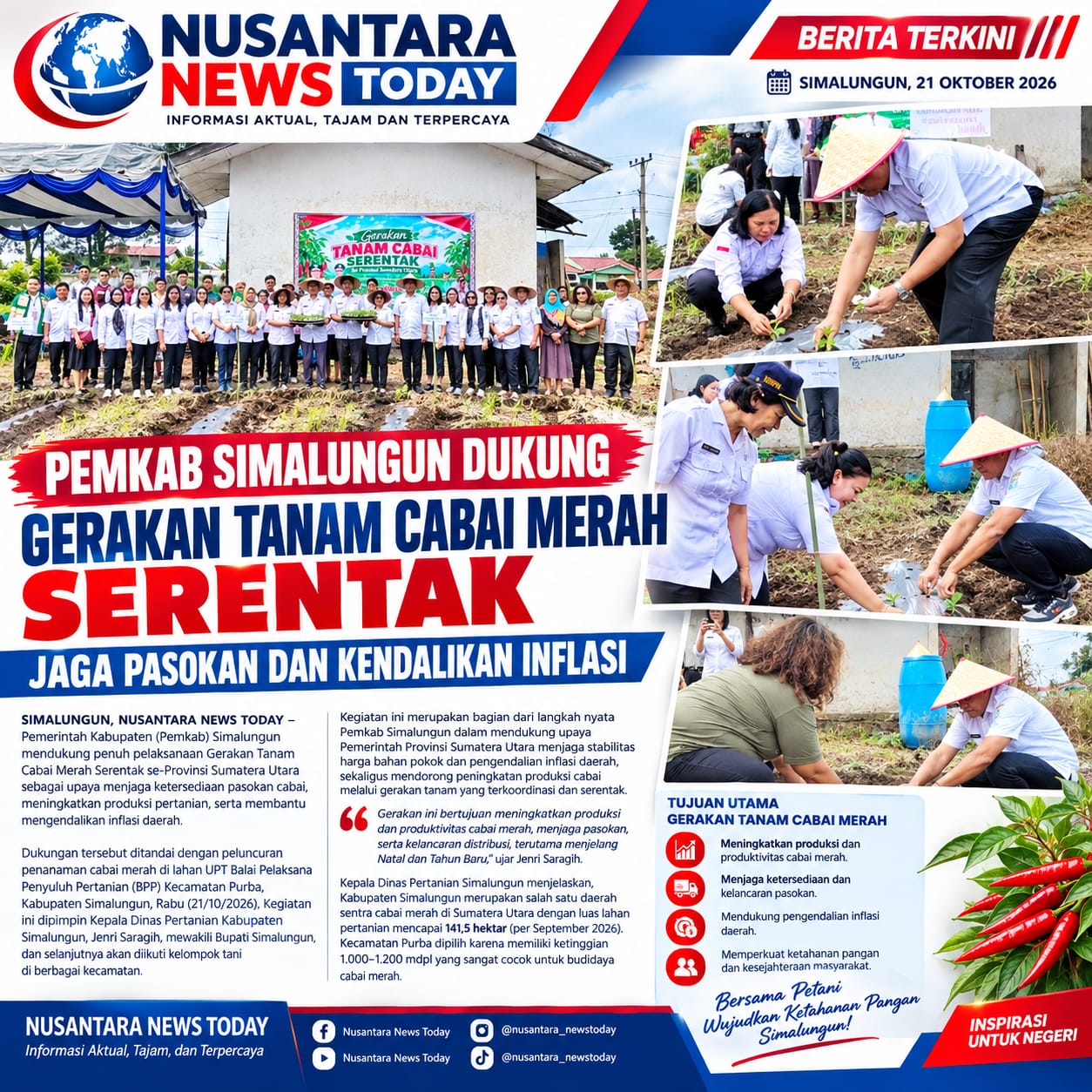 Jaga Pasokan dan Stabilitas Harga, Pemkab Simalungun Ikuti Gerakan Tanam Cabai Merah Serentak