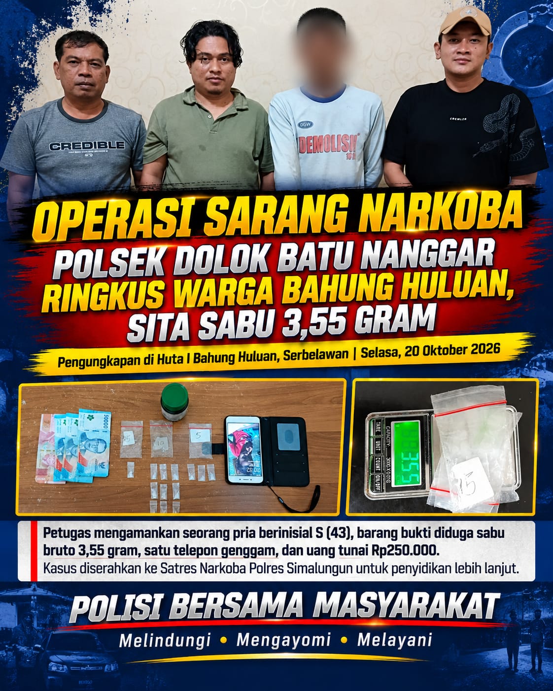 IMG-20261021-WA0055 Operasi Sarang Narkoba, Polsek Dolok Batu Nanggar Ringkus Warga Bahung Huluan, Sita Sabu 3,55 Gram