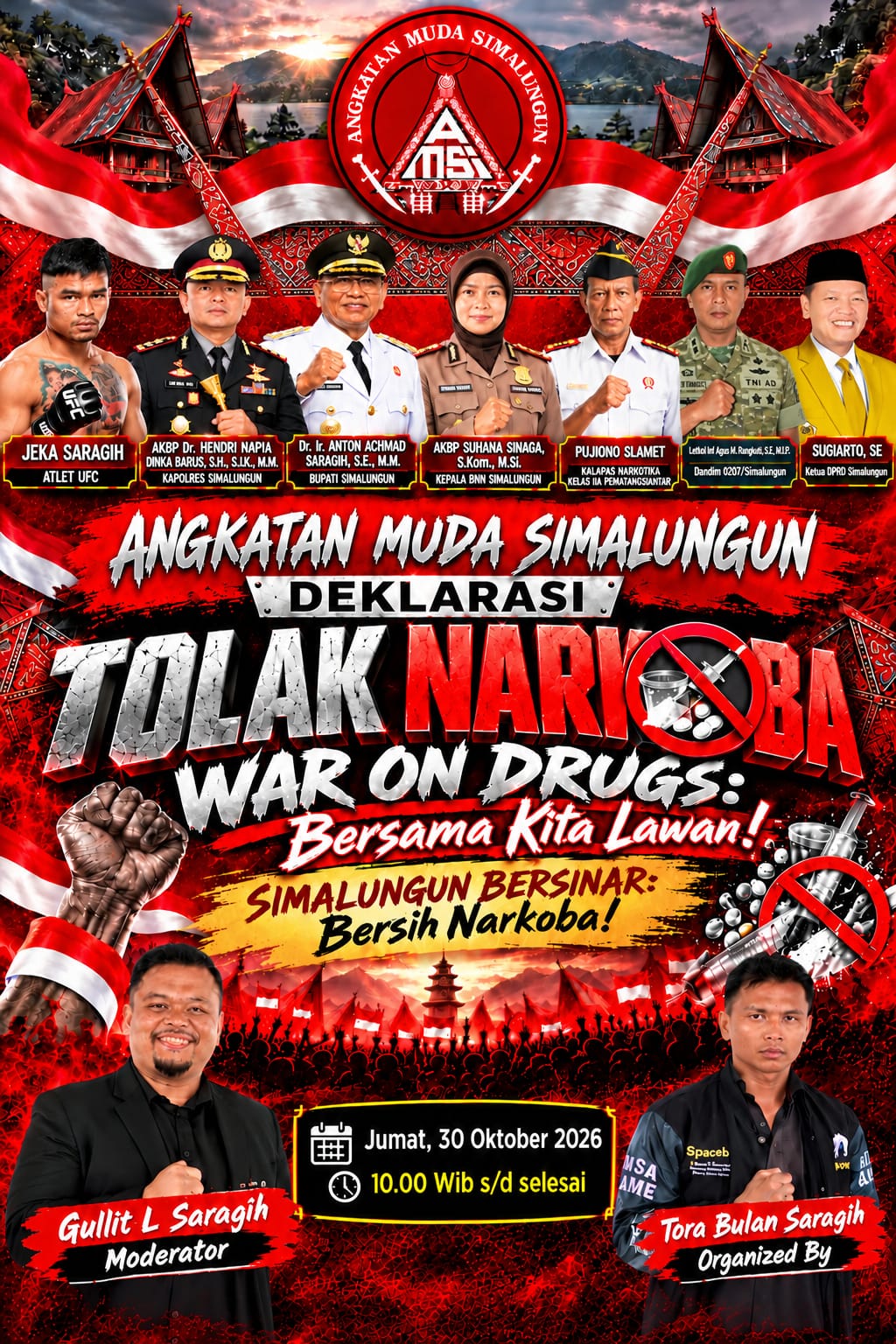 Angkatan Muda Simalungun Deklarasikan Tolak Narkoba, Kapolres dan Jeka Saragih Ajak Generasi Muda Jaga Masa Depan