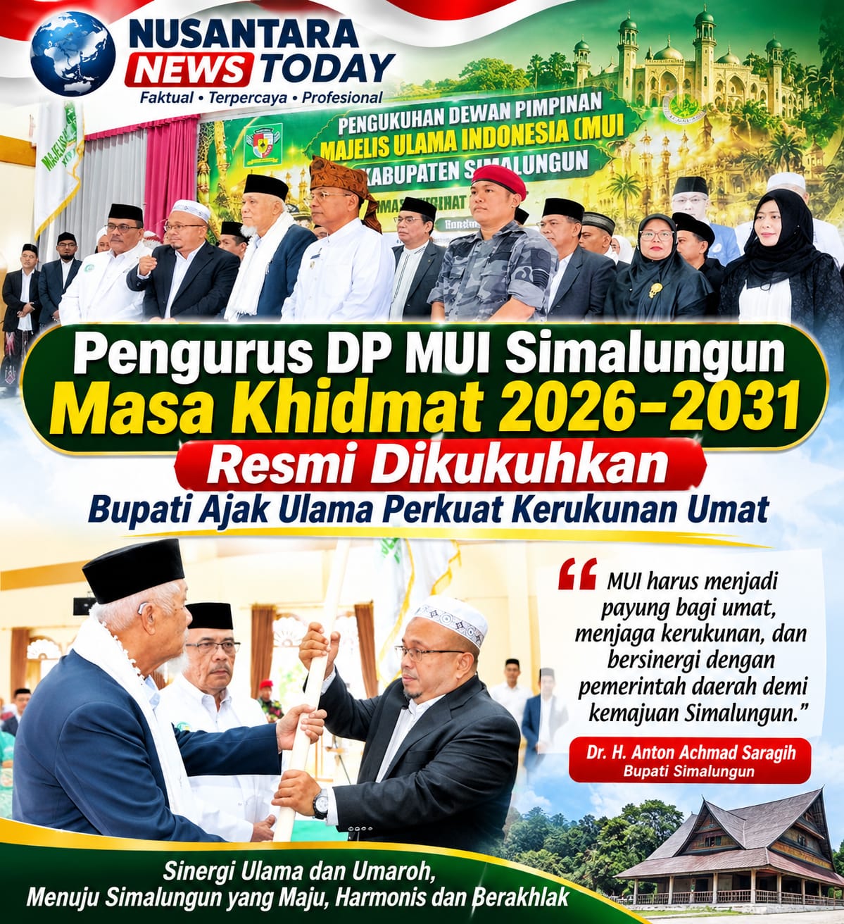 Pengurus MUI Simalungun Masa Khidmat 2026–2031 Resmi Dikukuhkan, Bupati Ajak Ulama Perkuat Kerukunan Umat