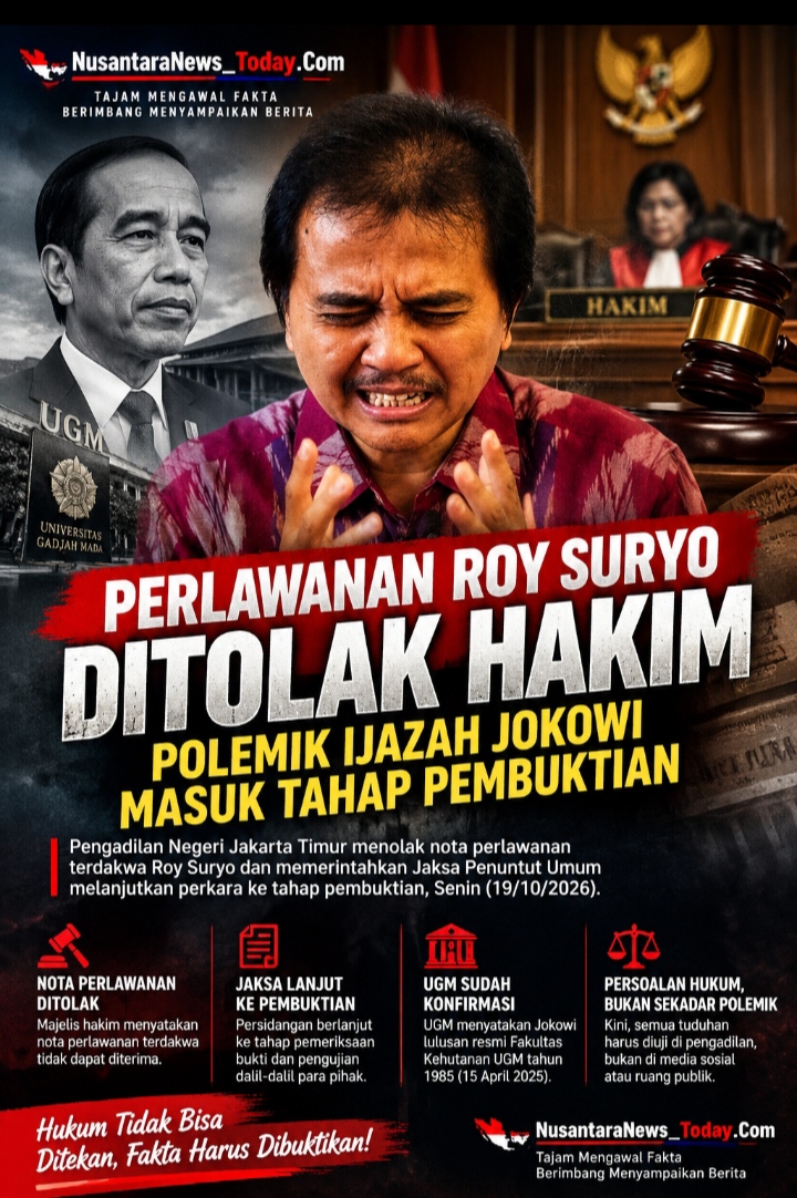 Perlawanan Roy Suryo Ditolak Hakim, Polemik Ijazah Jokowi Masuk Tahap Pembuktian