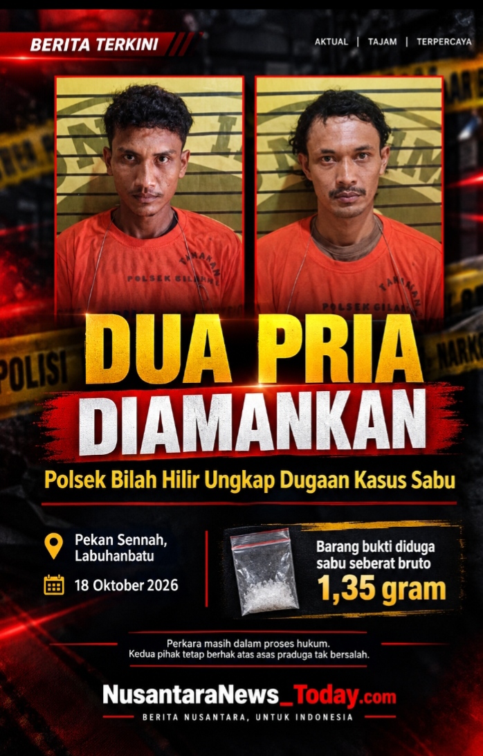 Polsek Bilah Hilir Amankan Dua Pria Terkait Dugaan Penyalahgunaan Sabu, Polisi Telusuri Asal Barang