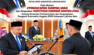 Oplus_16908288 Muslimin Hadi Wibowo Resmi Diambil Sumpah sebagai Anggota DPRD Labuhanbatu, Arjan Priadi Pimpin Prosesi PAW