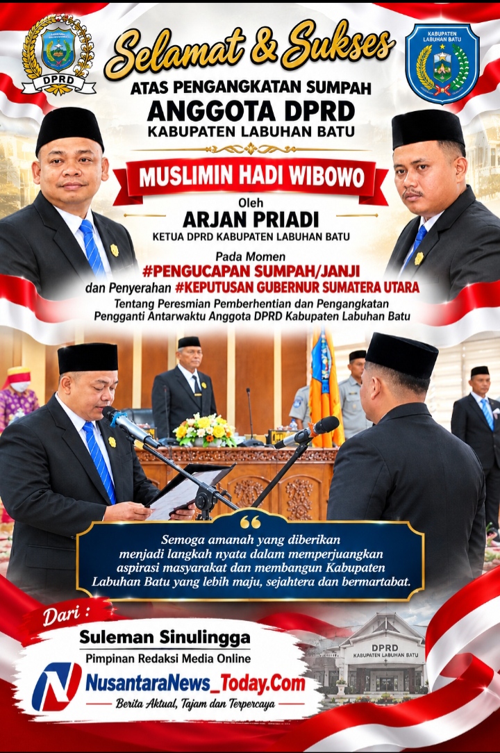 Oplus_16908288 Muslimin Hadi Wibowo Resmi Diambil Sumpah sebagai Anggota DPRD Labuhanbatu, Arjan Priadi Pimpin Prosesi PAW