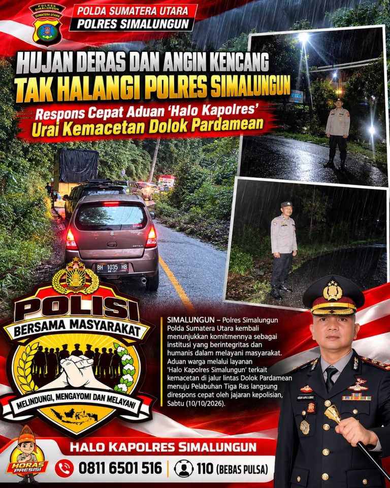 Respons Cepat Aduan Warga, Polres Simalungun Urai Kemacetan Dolok Pardamean di Tengah Cuaca Buruk